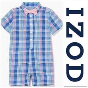 NWT IZOD Plaid Baby Romper with Bow Tie ~6-9M